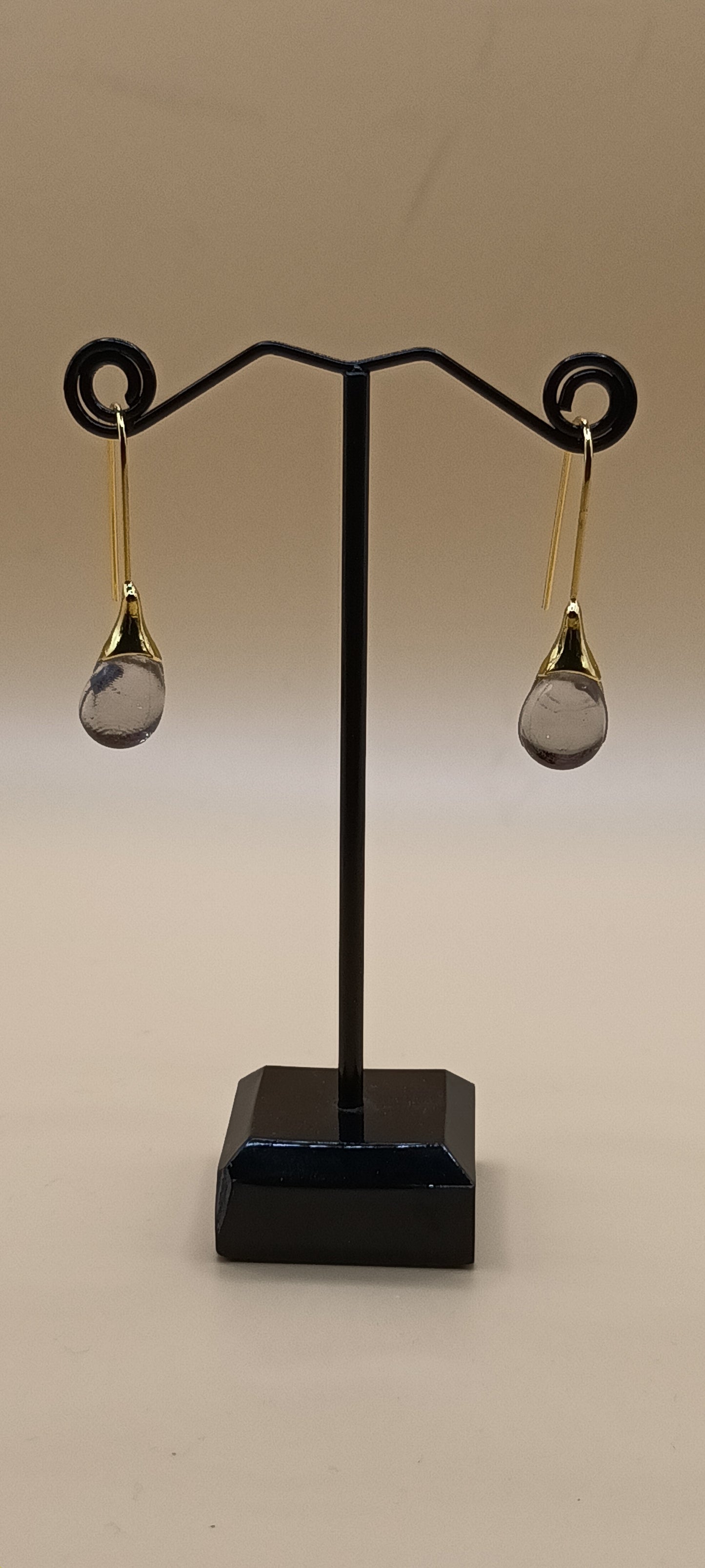 Boucles d'oreilles pendantes doré goutte d'eau en pierre transparente