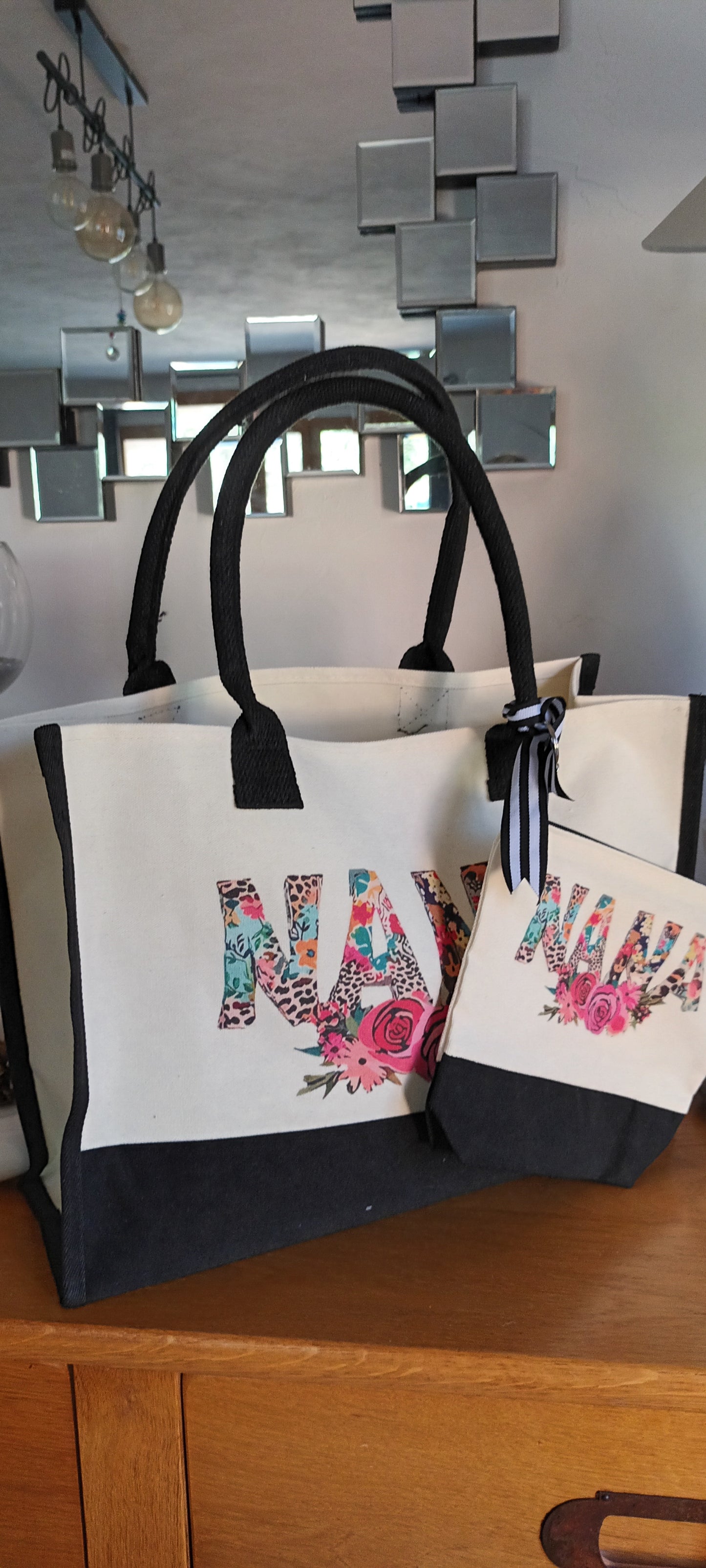 Sac cabas , en toile avec pochette maquillage floral nana
