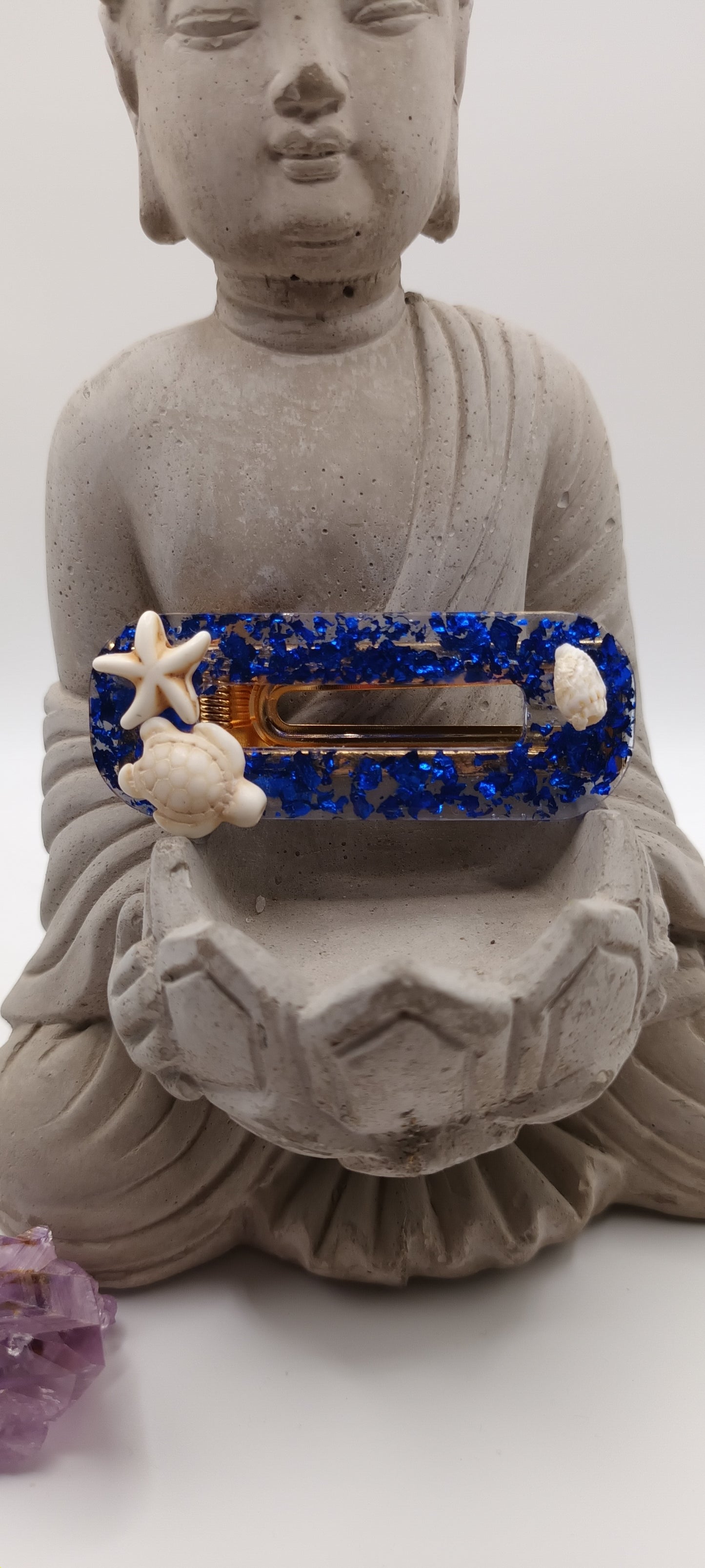 Barrette en résine la mer de couleur bleu