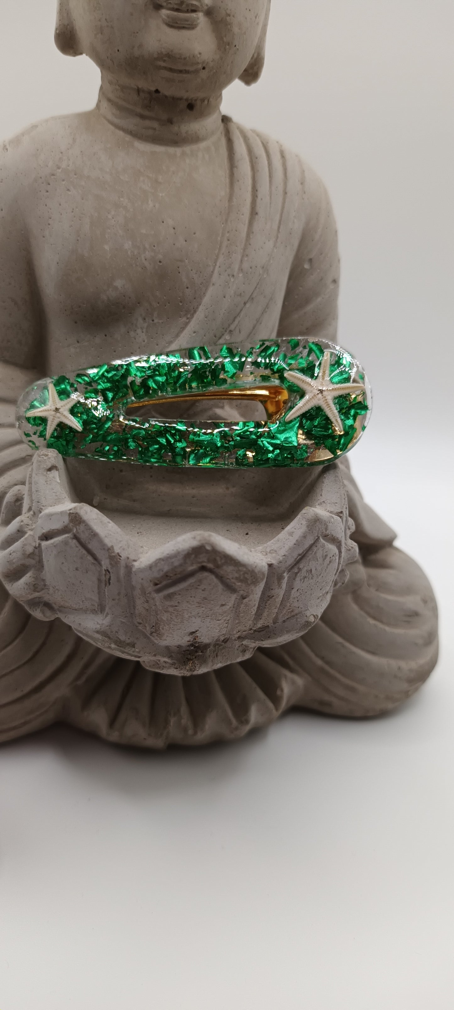 Barrette en résine la mer de couleur verte