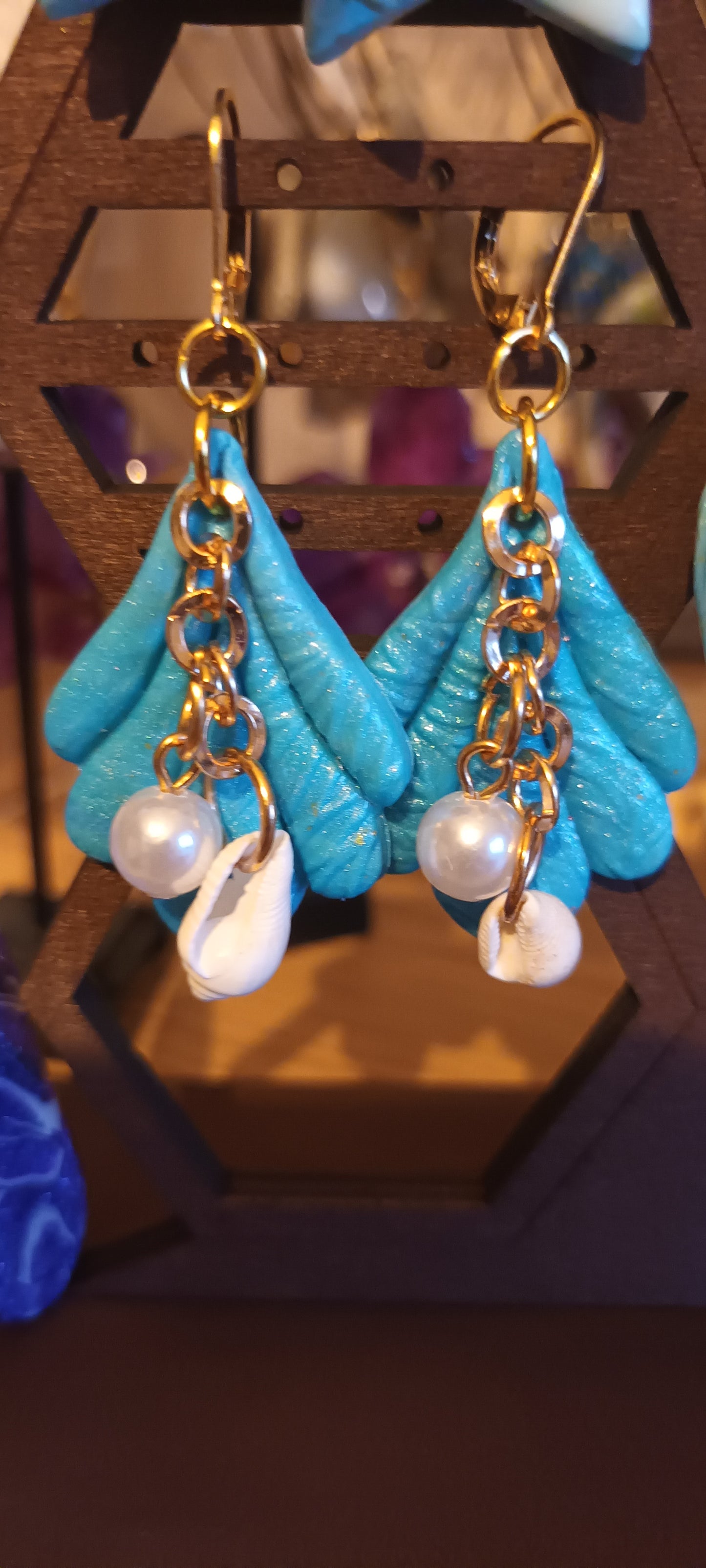 Boucles d'oreilles en pate cernit bleu