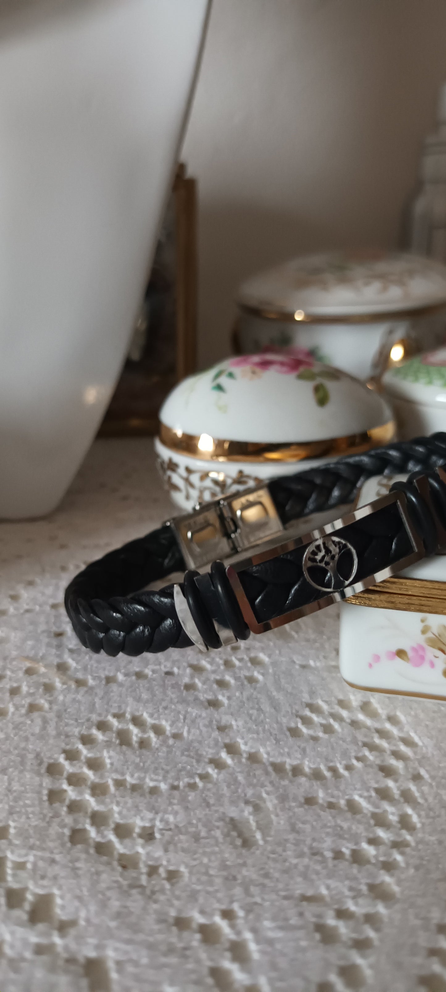 Bracelet homme arbre de vie argent et noir