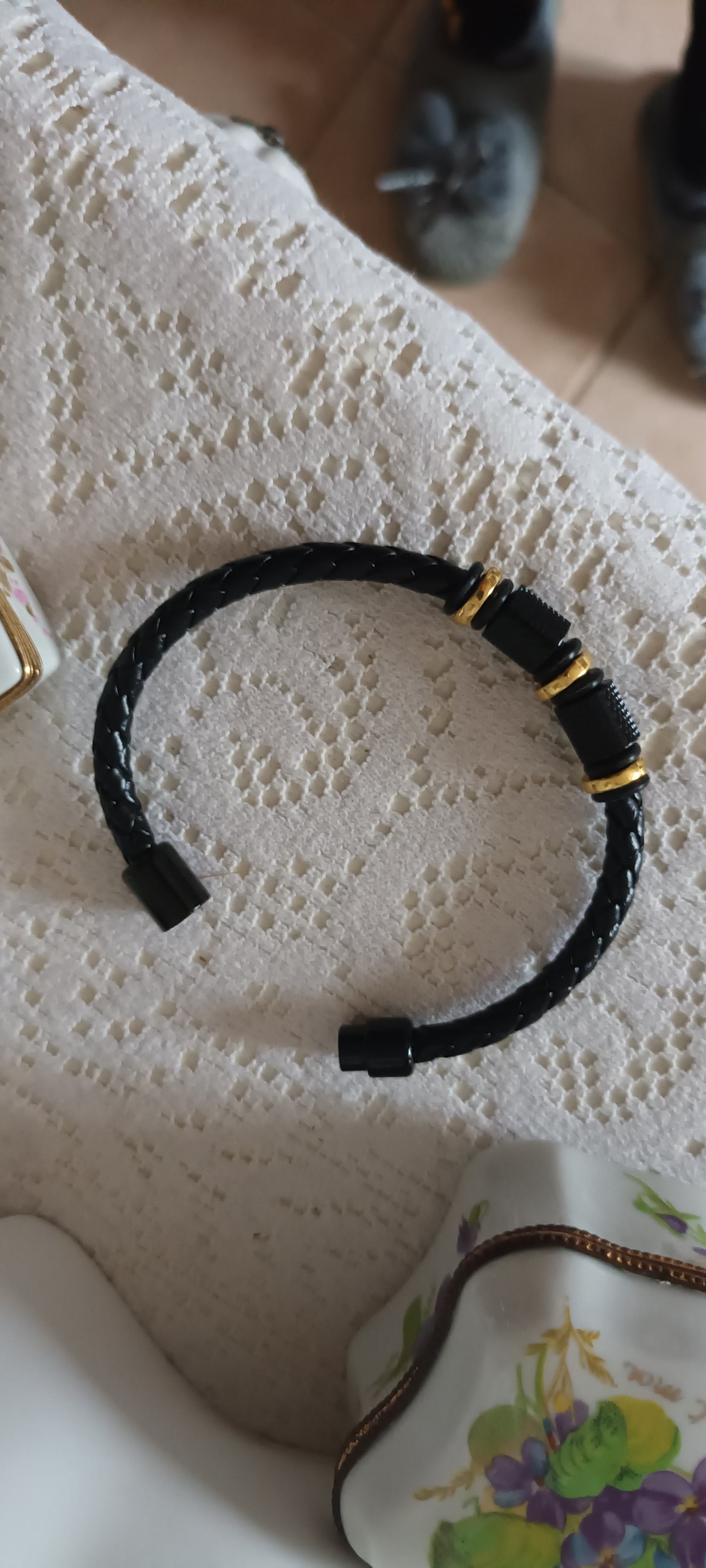 Bracelet homme rétro punk noir argent et noir doré