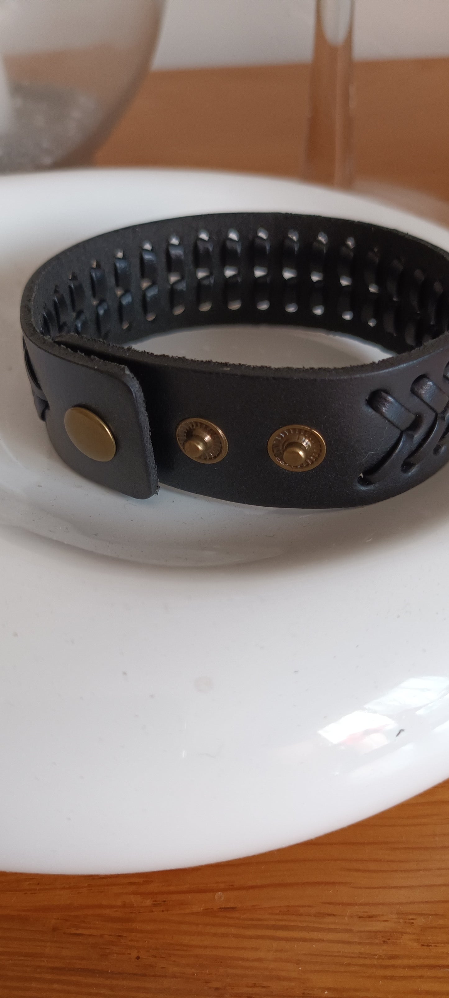 Bracelet homme tissé à la main en cuir véritable ajustable