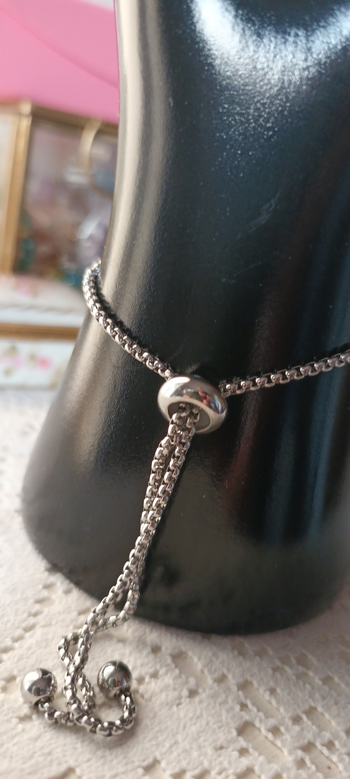 Bracelet éventail bambou en motif et pierre obsidienne