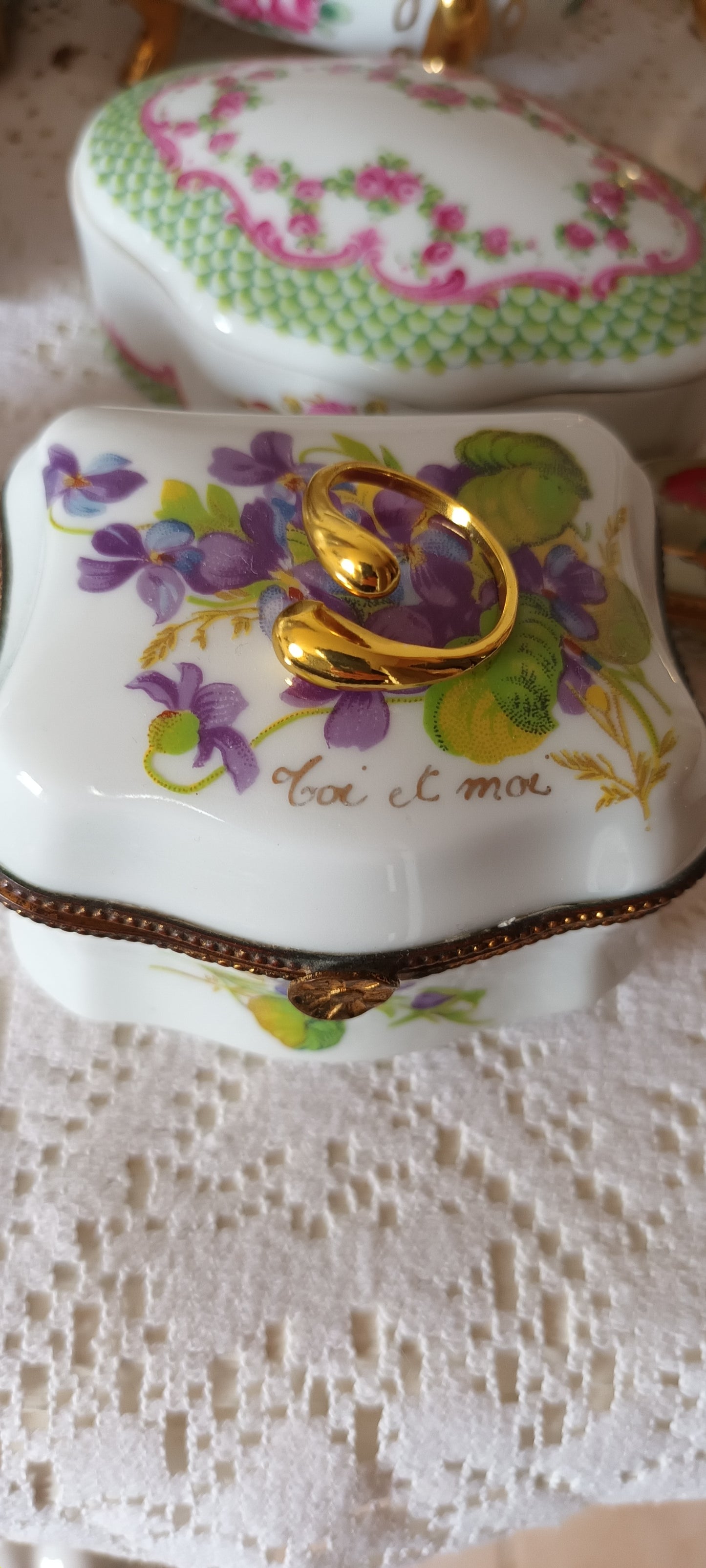 Bague motif deux boules ovales