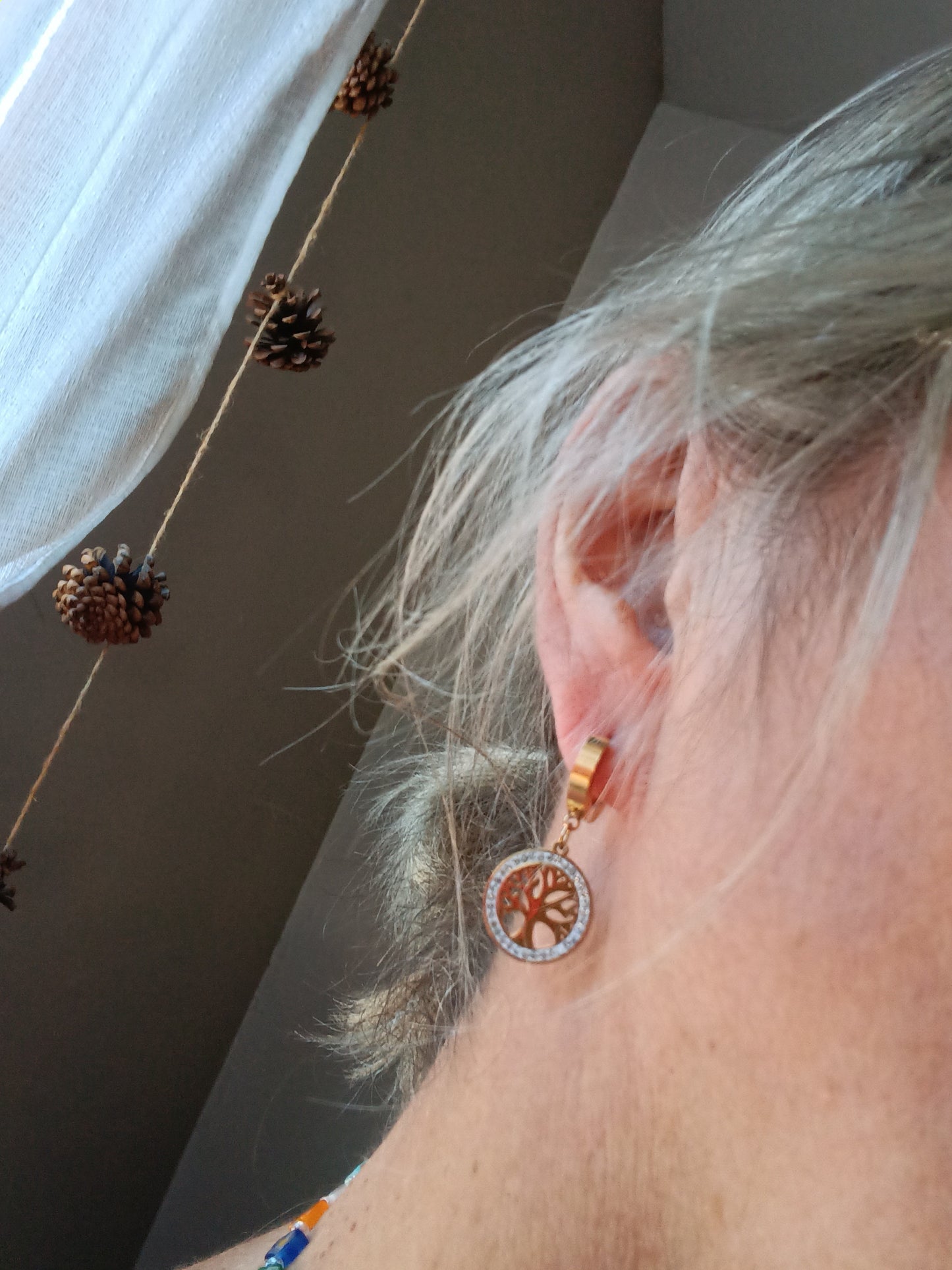 Boucles d'oreilles arbre de vie en acier inoxydable doré