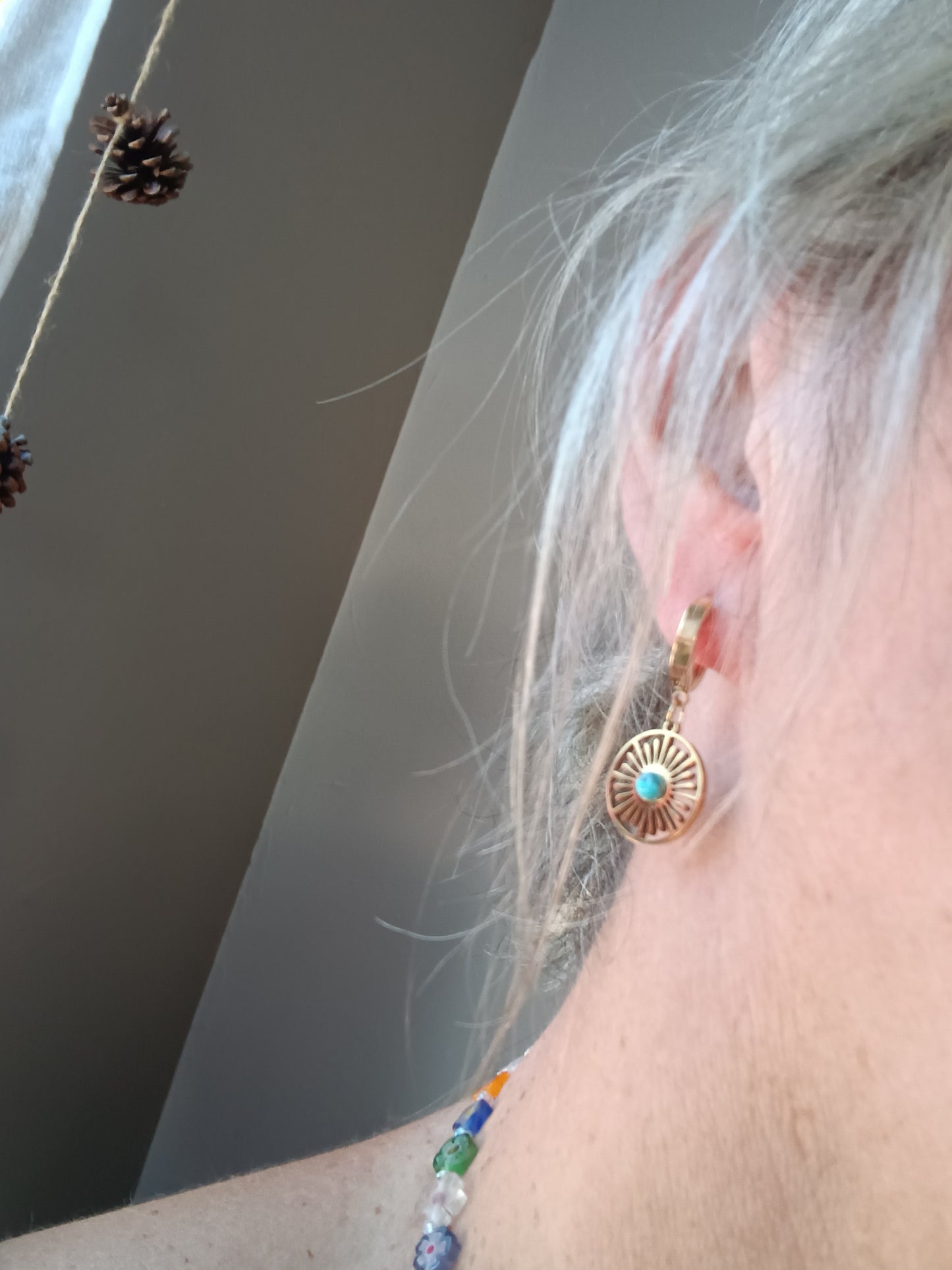 Boucles d'oreilles en acier inoxydable avec pendentifs turquoise