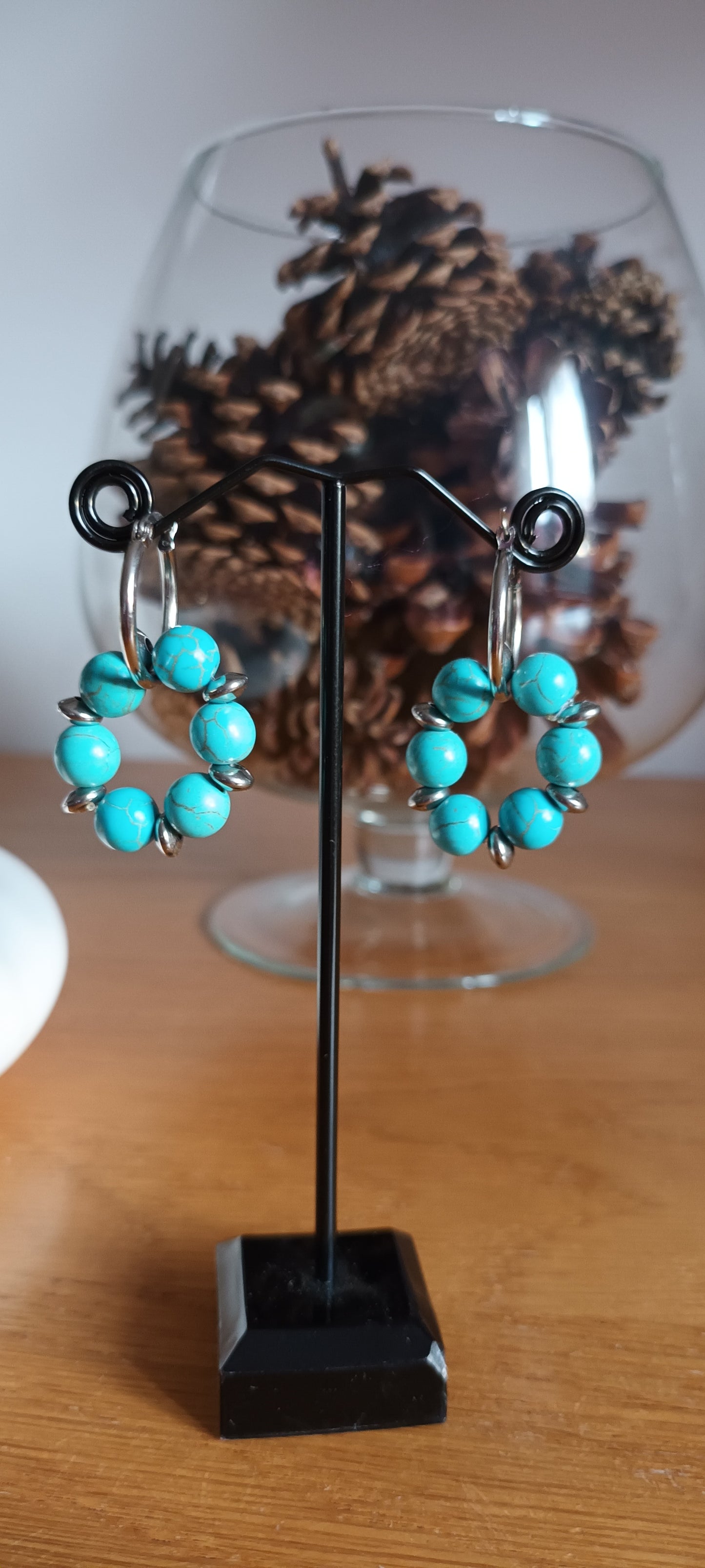 créoles Boucles d'oreilles, pierres précieuses , turquoise