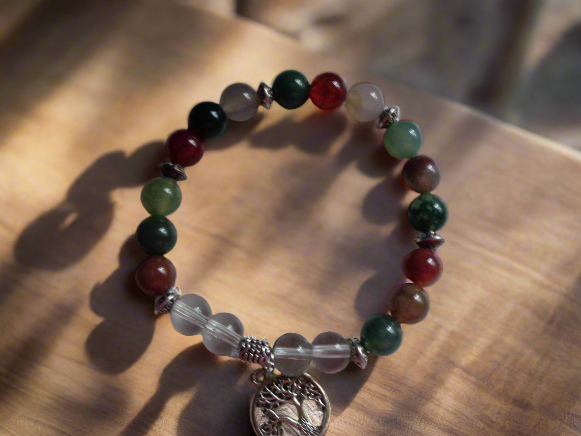 Bracelet en pierre précieuse naturel de 8mm tourmaline et cristal de roche