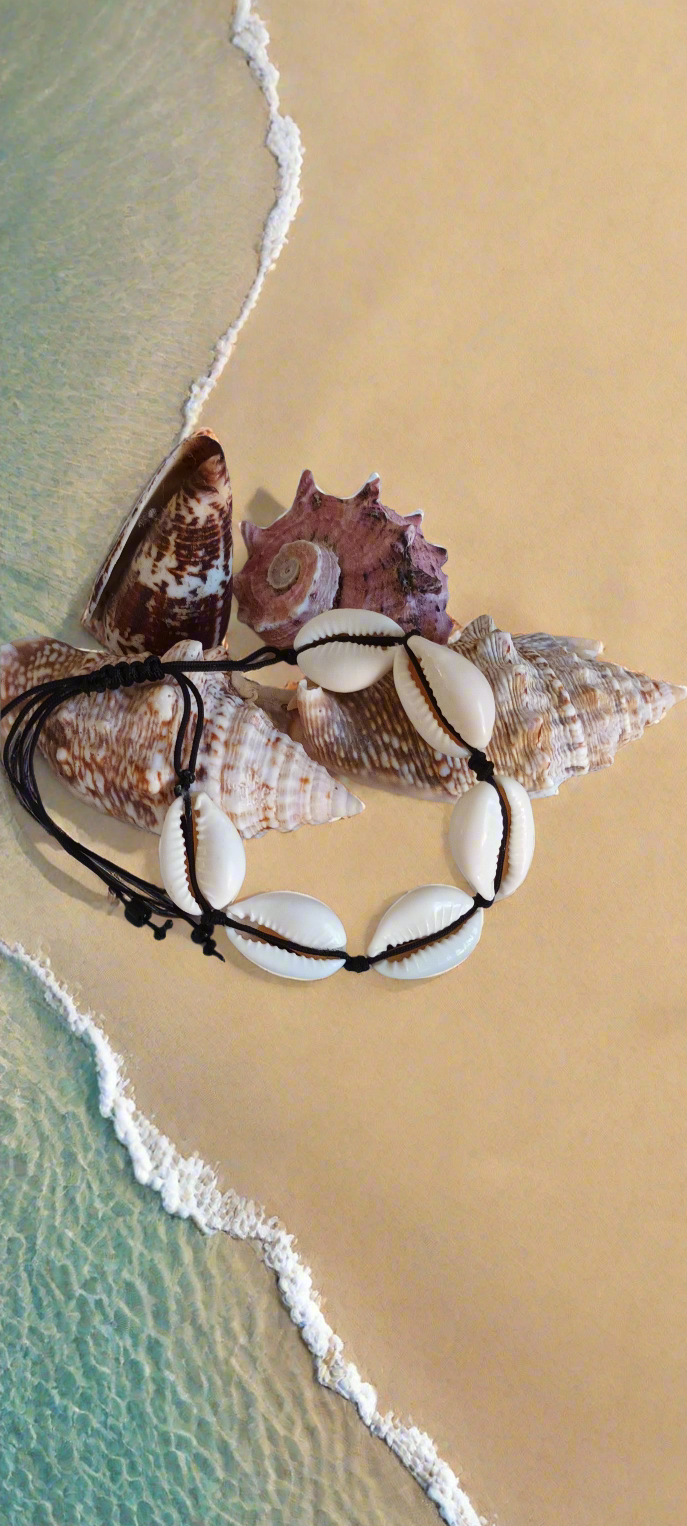 Bracelet en coquillages véritables liens noir