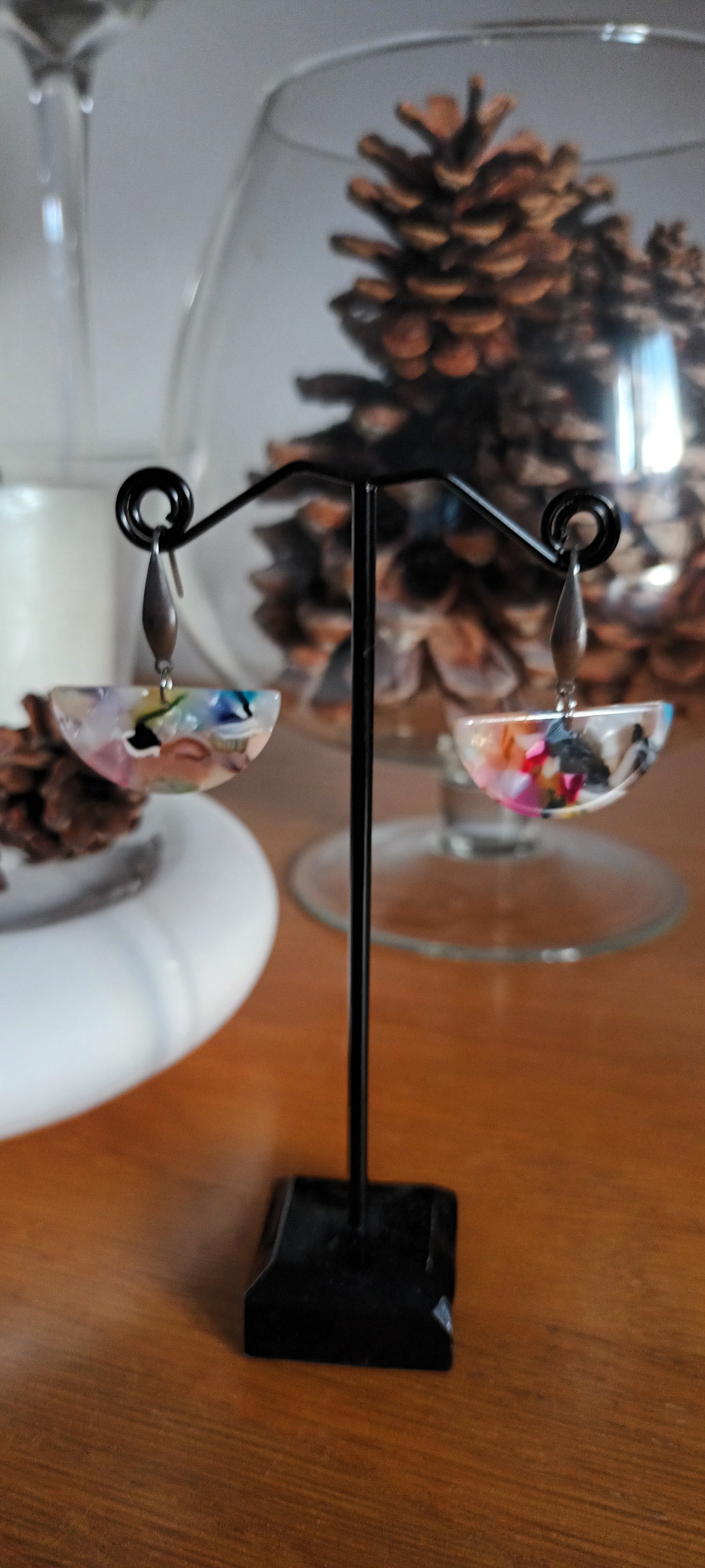 Boucles d'oreilles en acétate demi lune couleur multicolore