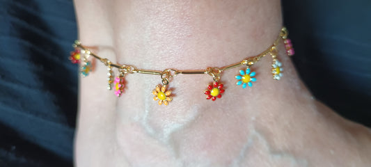 bracelet de cheville Tendance en cuivre fleur de Marguerite dorée colorée