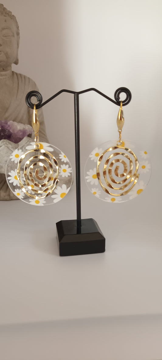 Boucles d'oreilles pendantes, marguerites