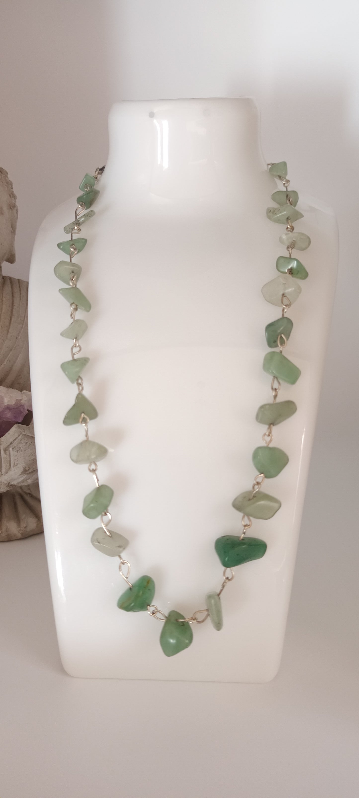 Collier en pierre semi-précieuse vintage aventurine grosse pierre