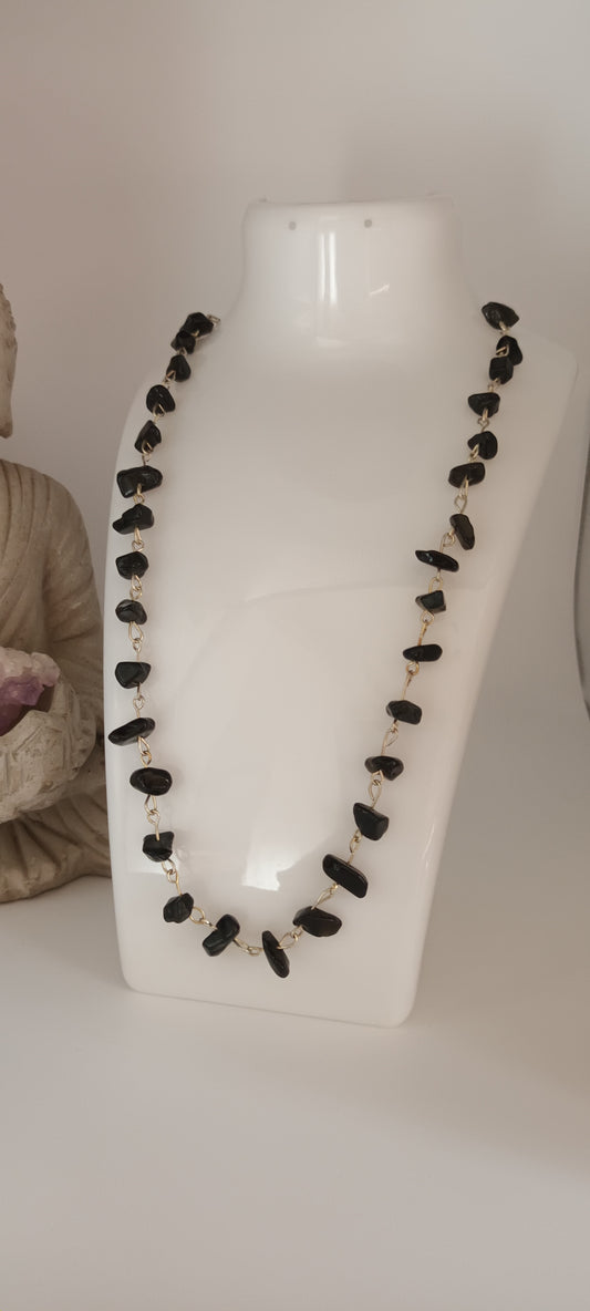 Collier en pierre semi-précieuse, vintage obsidienne