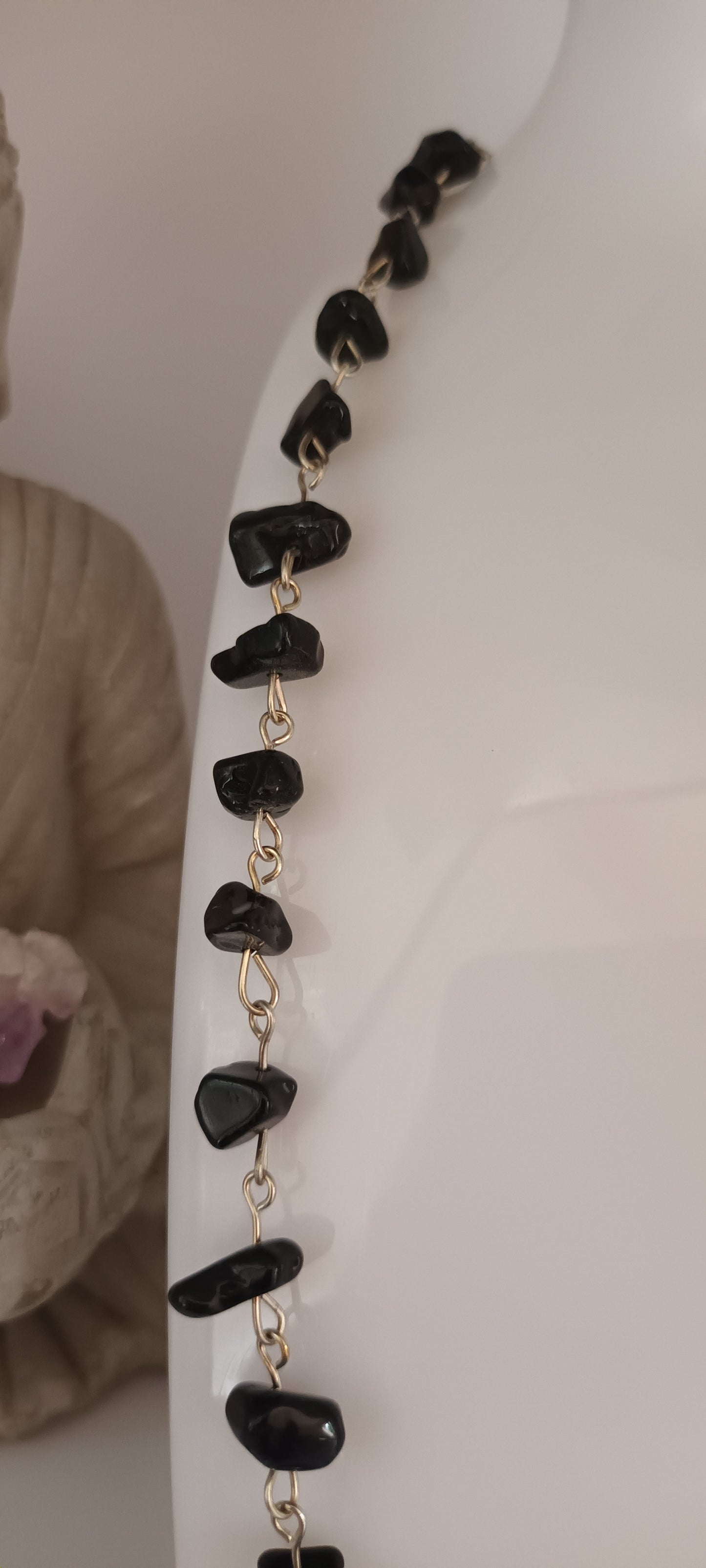 Collier en pierre semi-précieuse, vintage obsidienne