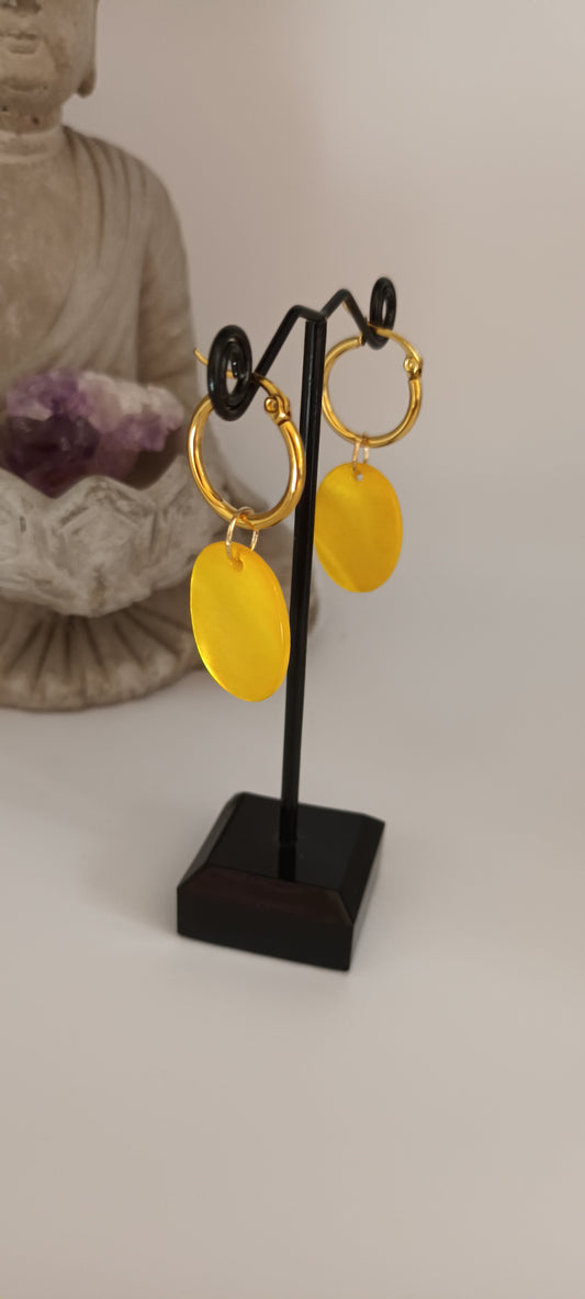 Boucles d'oreilles pendantes créoles acétate et créoles doré couleur Jaune