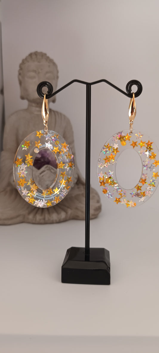 Boucles d'oreilles en résine, étoile dorées ovale