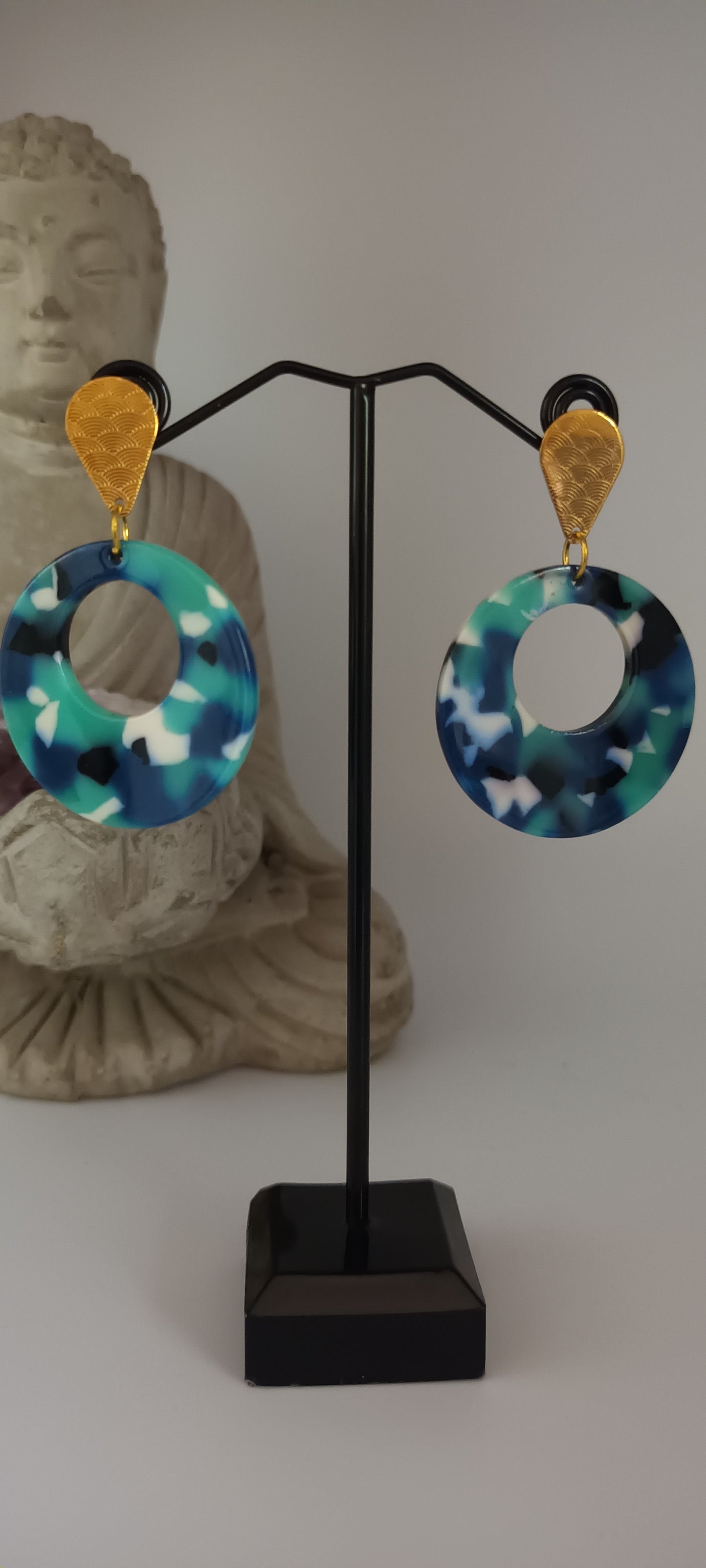 Boucles d'oreilles en acétate en forme de rond  bleu