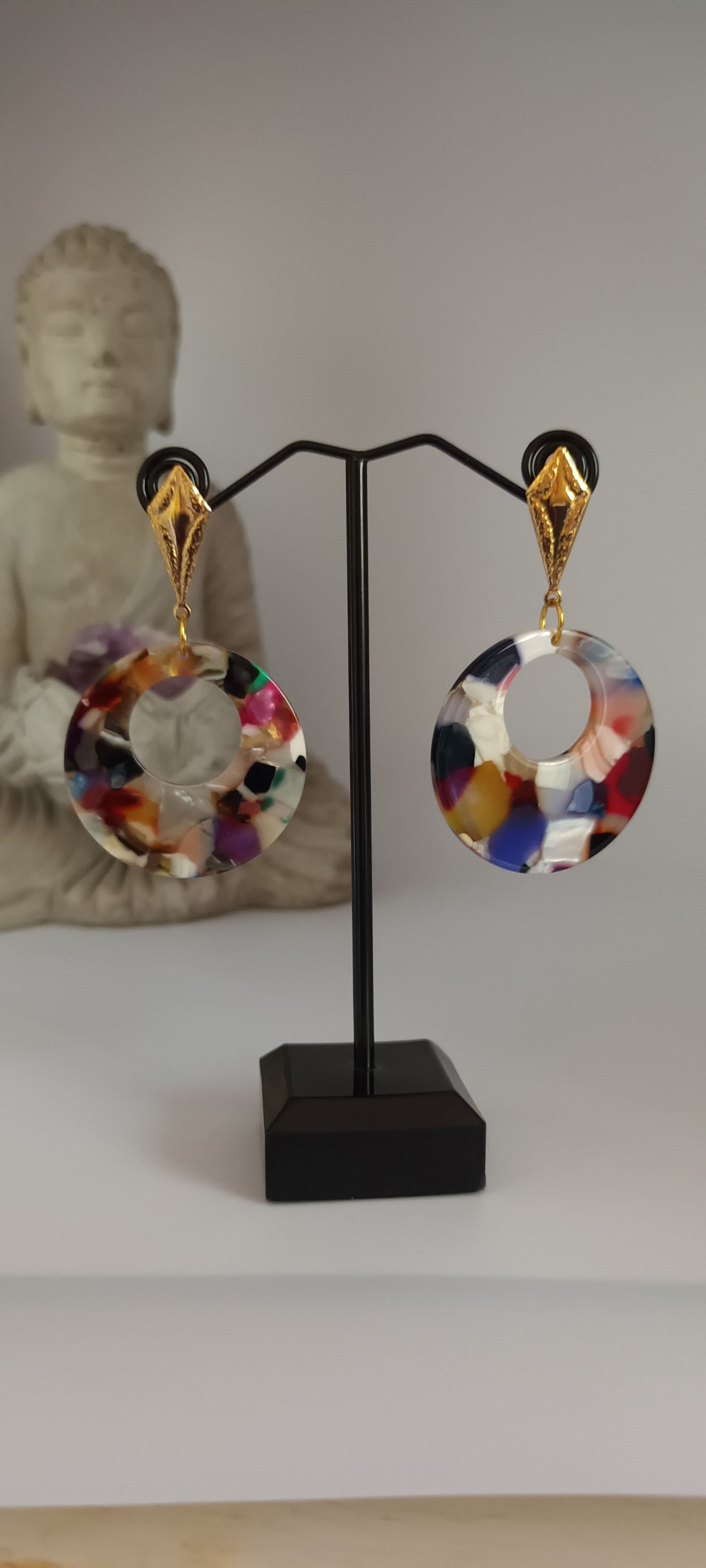 Boucles d'oreilles en acétate multicolore ronde