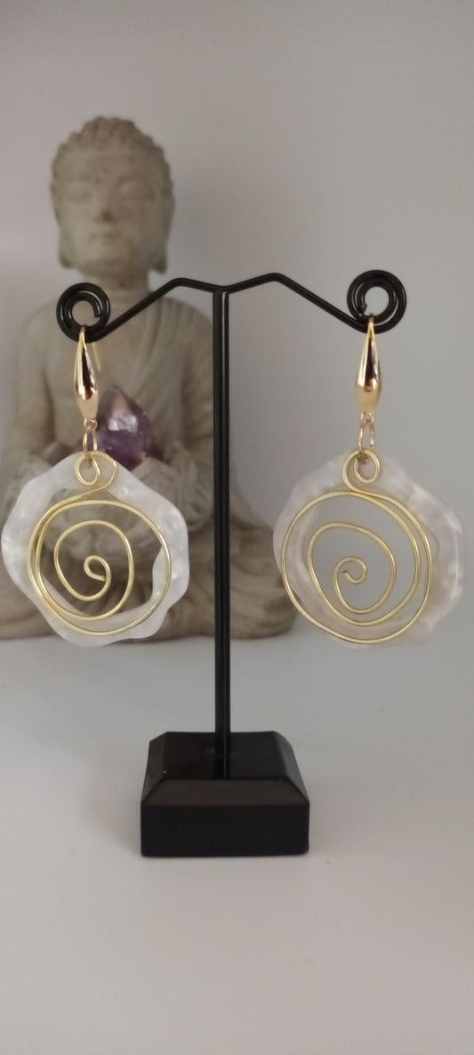 Boucles d'oreilles en acétate  forme ronde blanc nacré