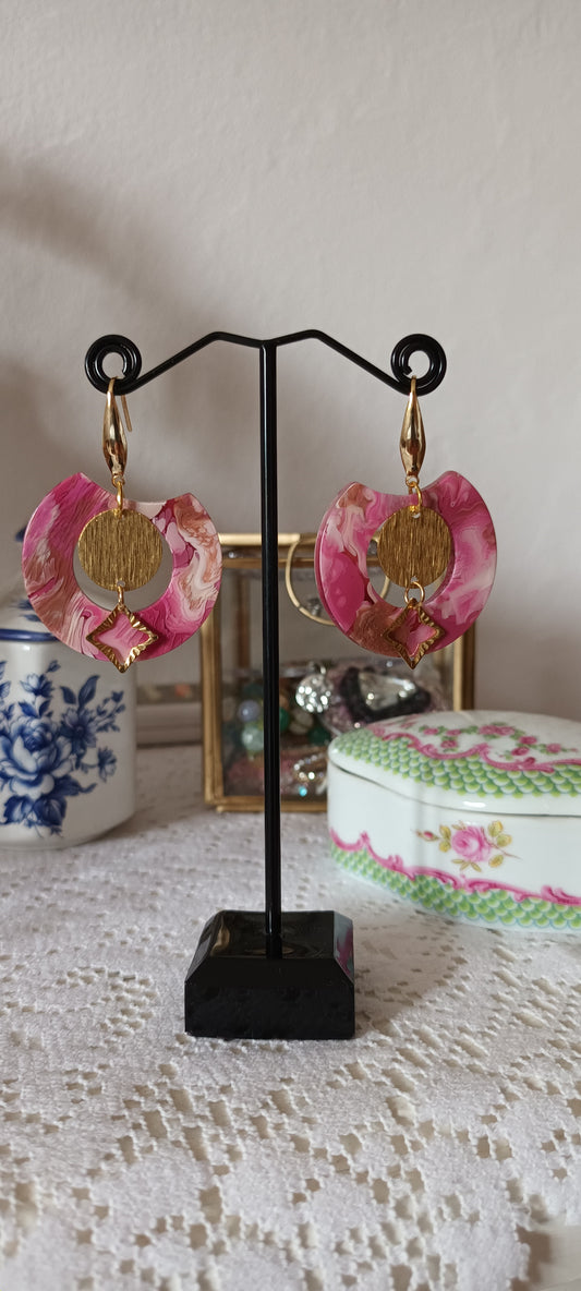 Boucles d'oreilles en acétate  rose