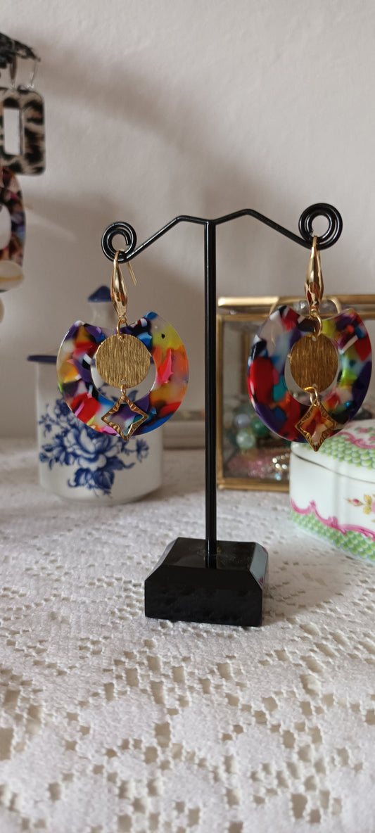 Boucles d'oreilles en acétate multicolore