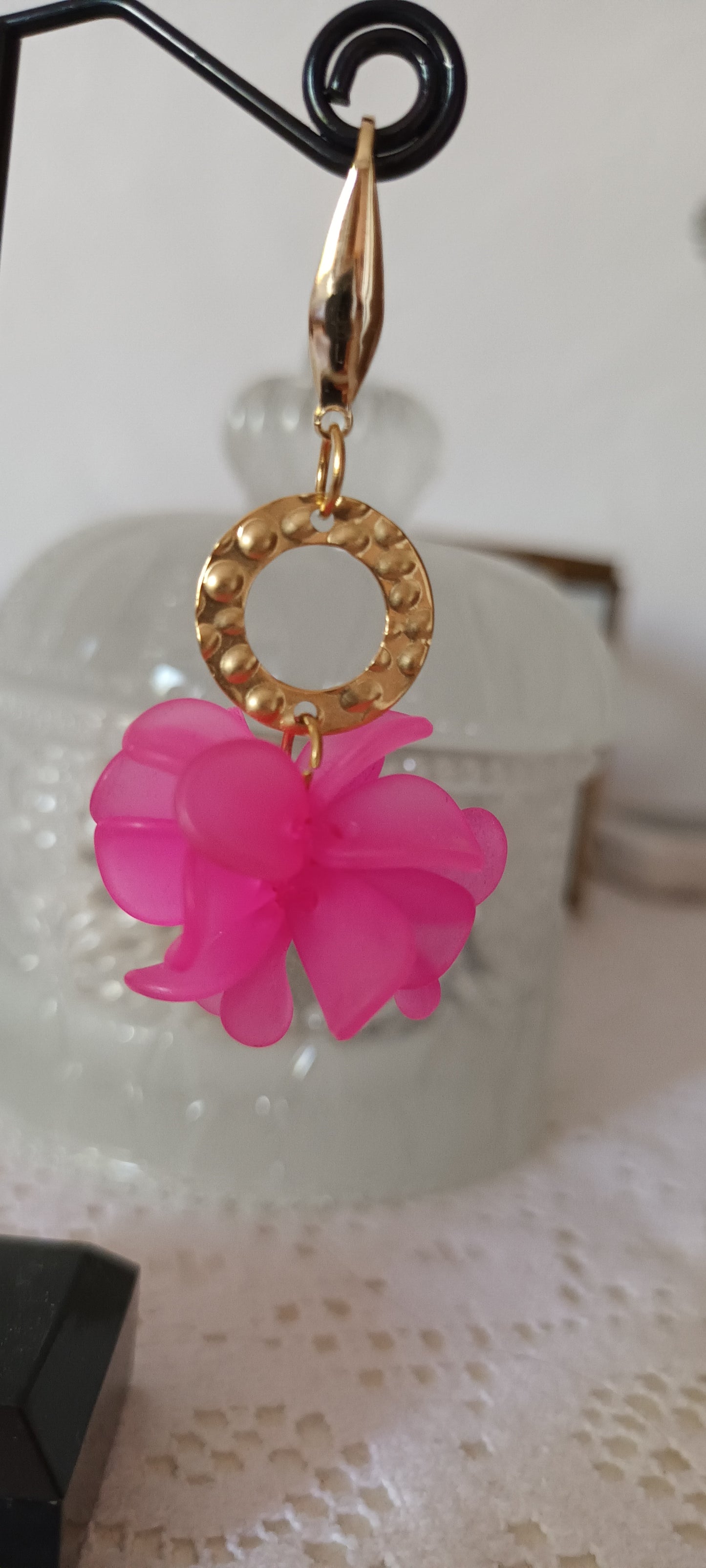 Boucles d'oreilles fleurs acrylique rose