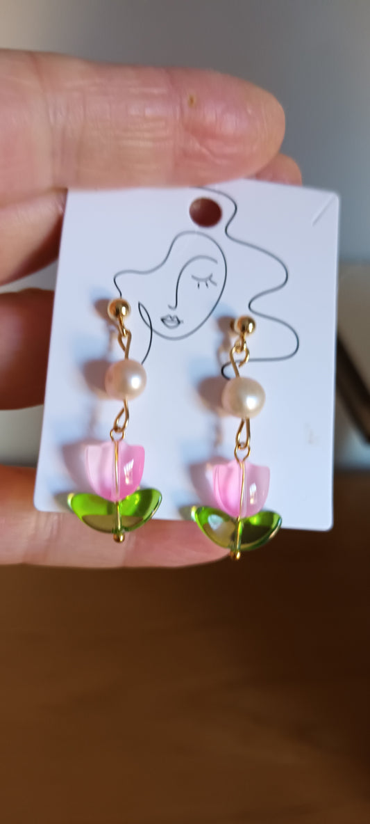 Boucles d'oreilles tulipes en verre