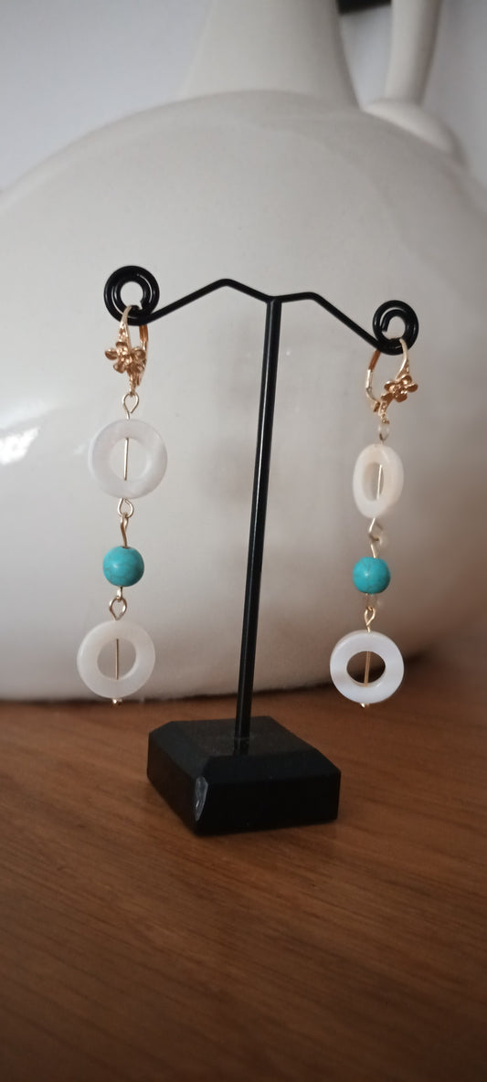 Boucles d'oreilles pendantes pierres turquoise