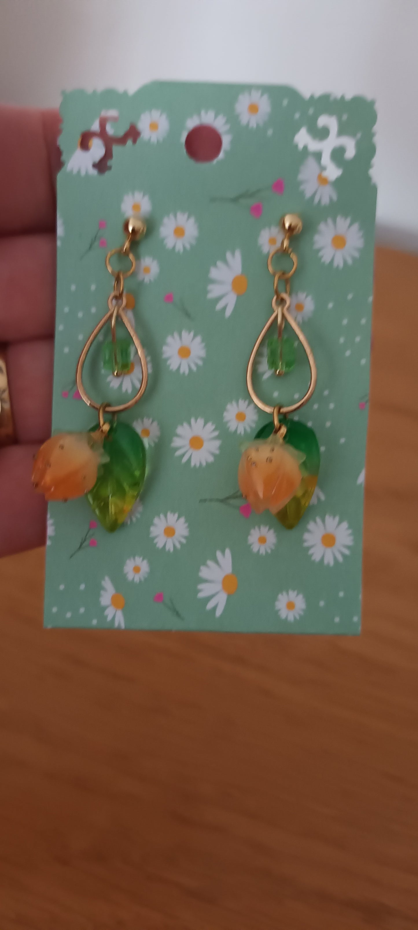 Boucles d'oreilles rose en verre orange