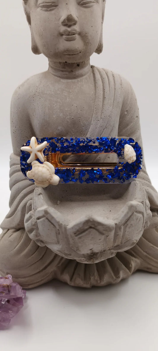 Lot de 2 barrettes en résine la mer de couleur bleu