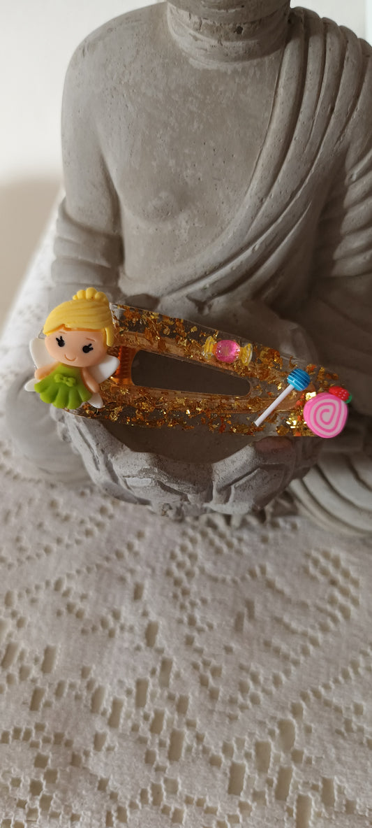 Barrette en résine les nénettes avec inclusion de paillettes