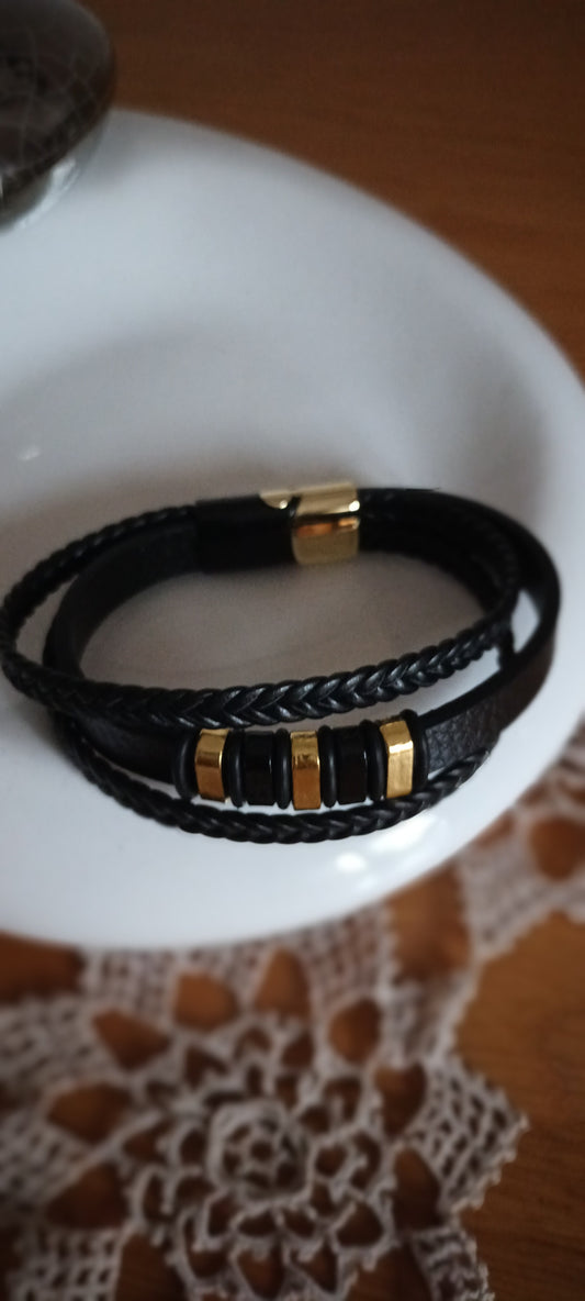 Bracelet homme simili cuir multicouche tressé en corde