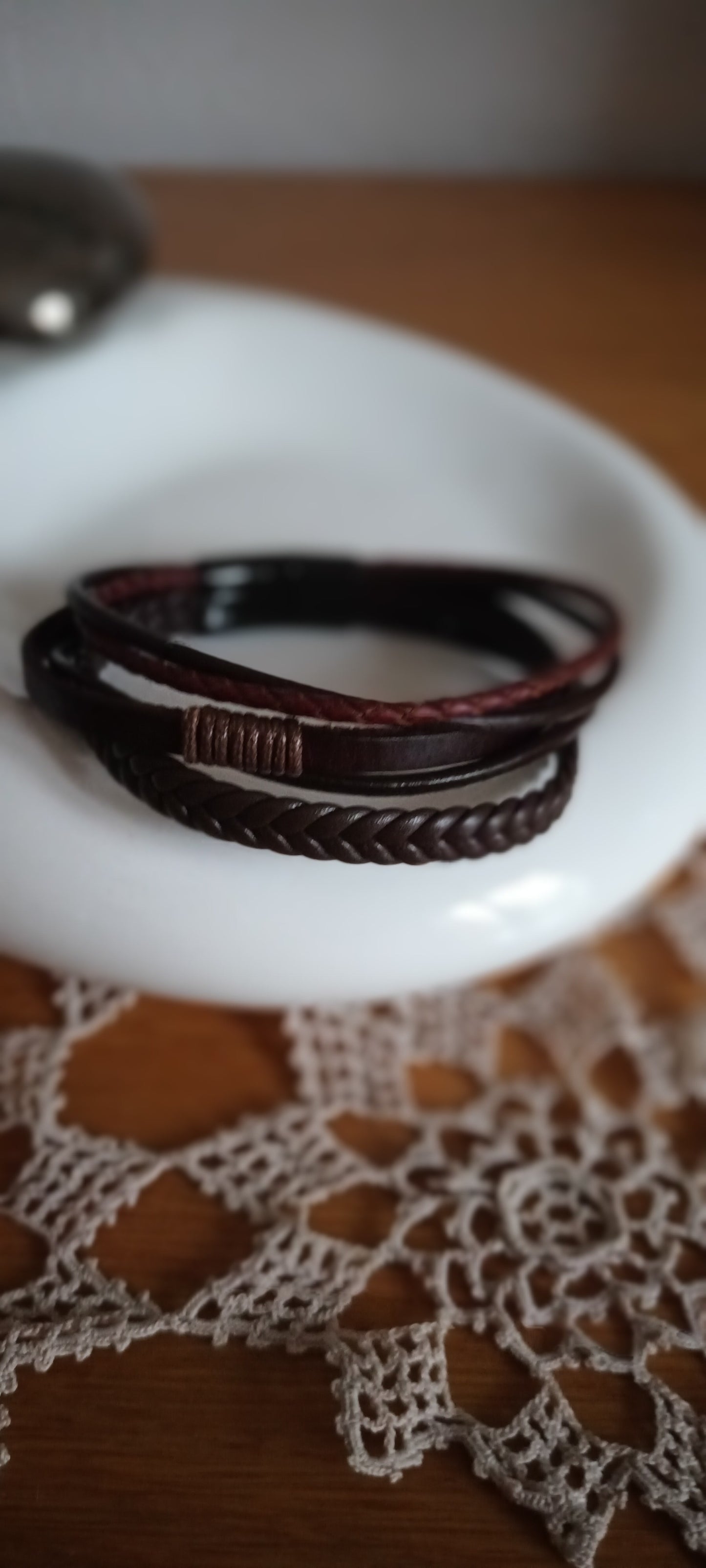 Bracelet homme simili cuir tressé rétro tendance