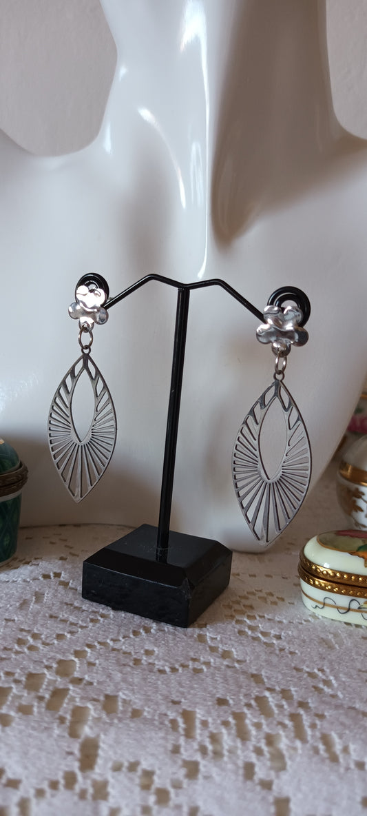 boucles d'oreilles forme géométrique ovale évidé argent
