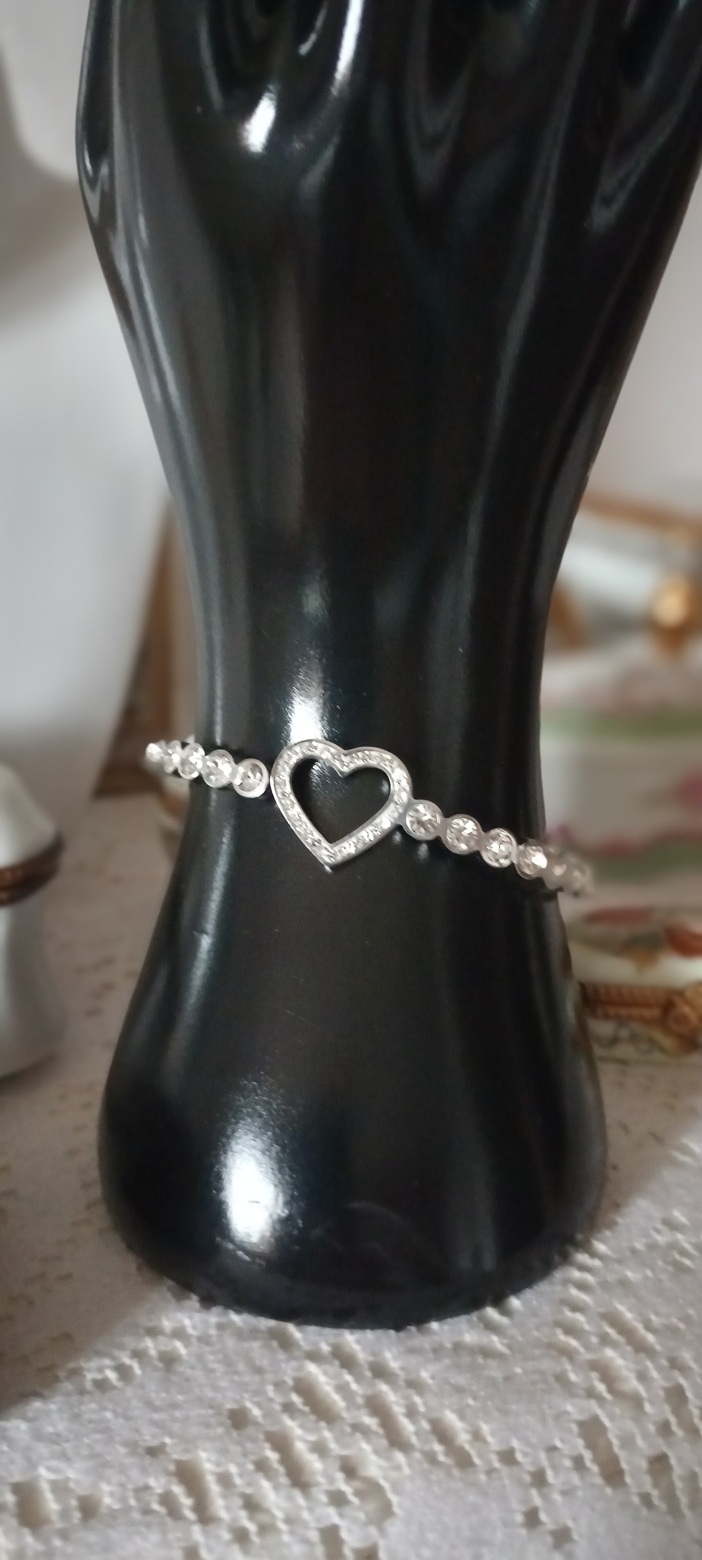 Bracelet jonc cœur et strass argent et doré