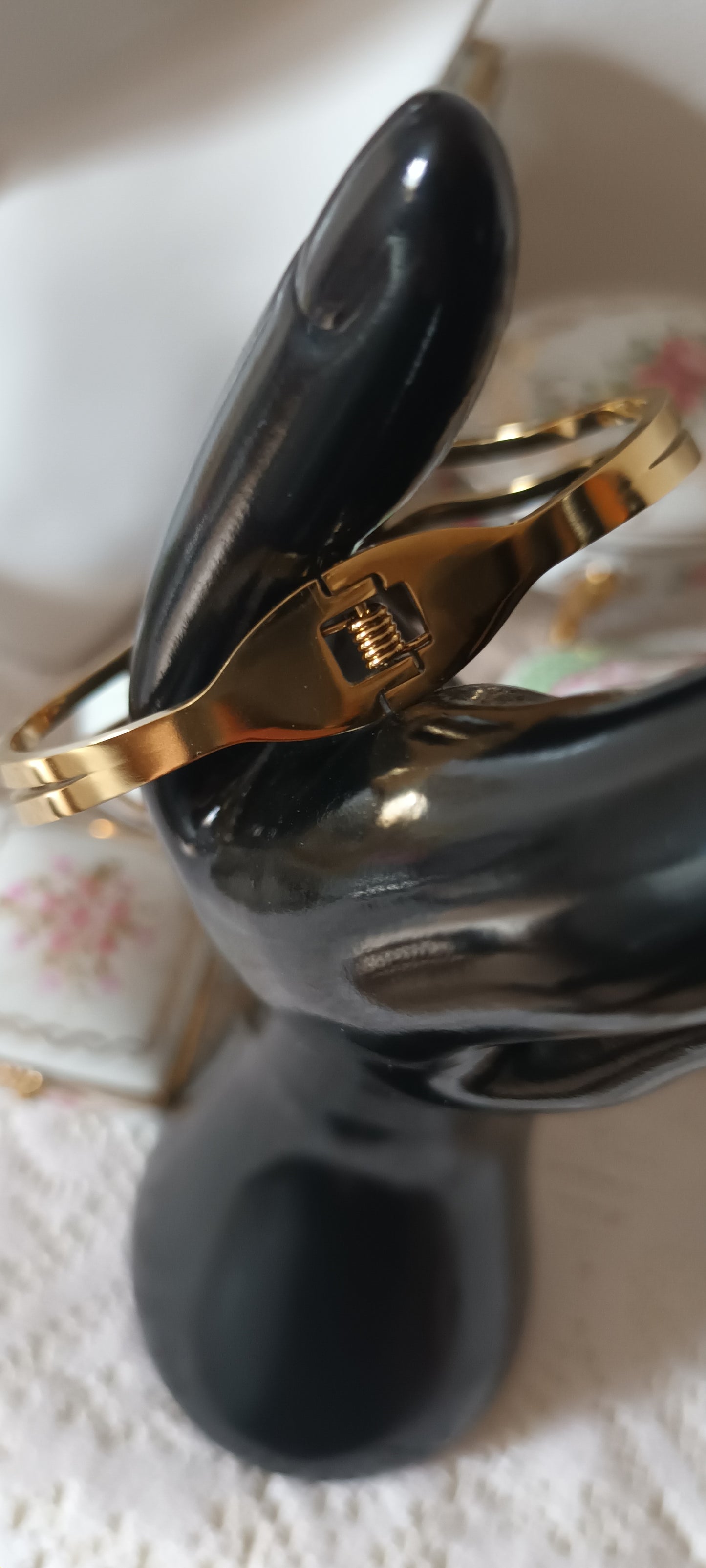 Bracelet jonc cœur et strass argent et doré