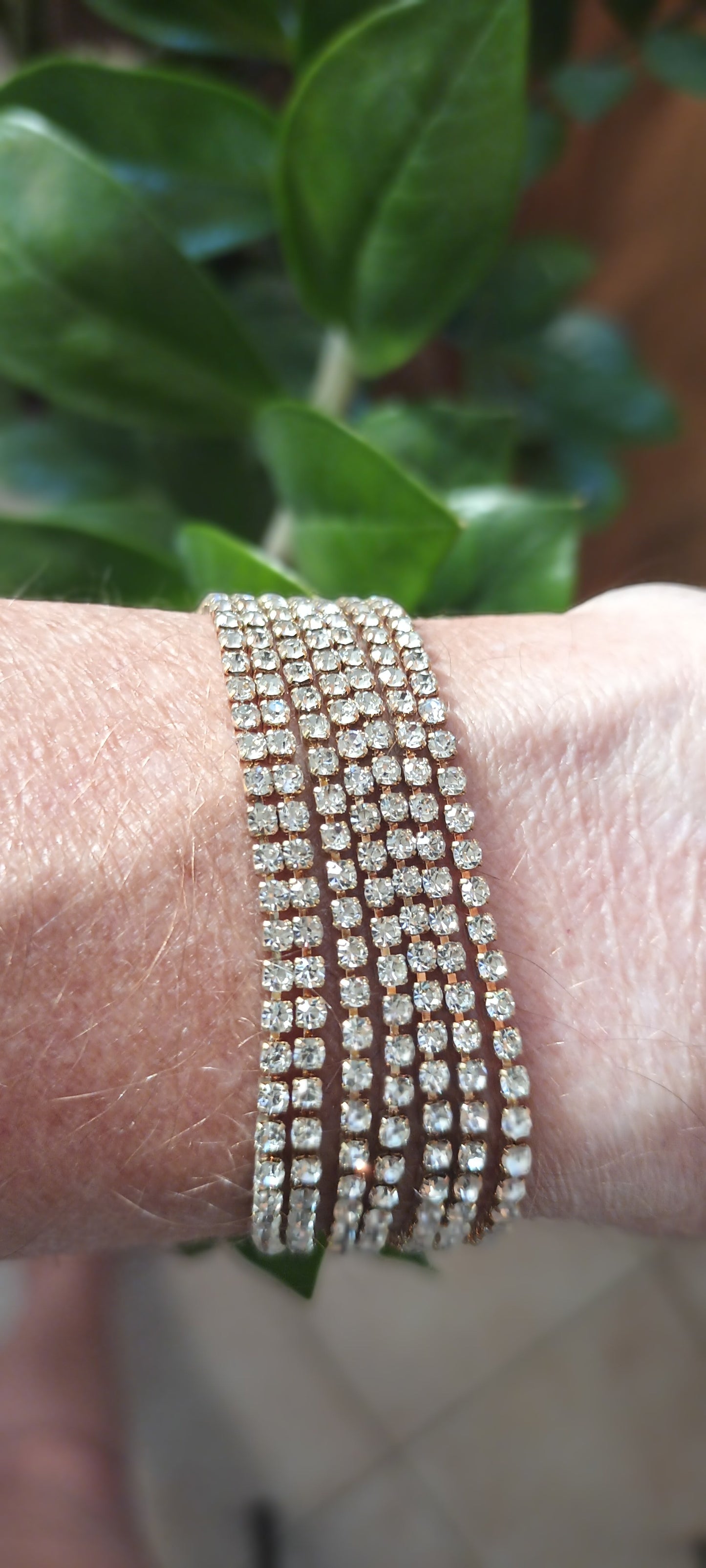 Bracelet en strass fait mains argent 7 rangs