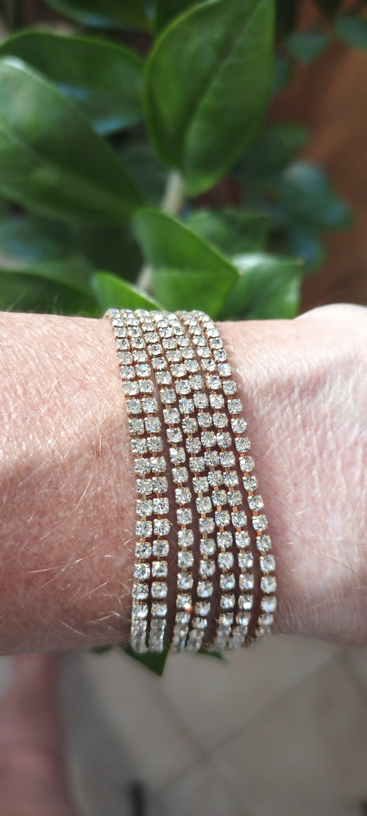 Bracelet en strass fait mains argent 7 rangs