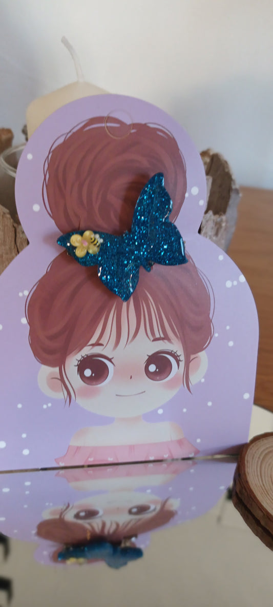 Barrette fillettes papillon en résine