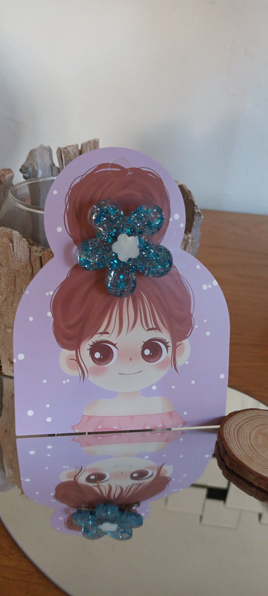 Barrette fleur bleu