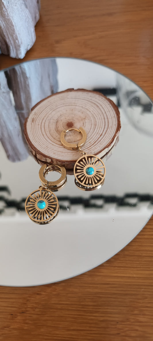 Boucles d'oreilles en acier inoxydable avec pendentifs turquoise