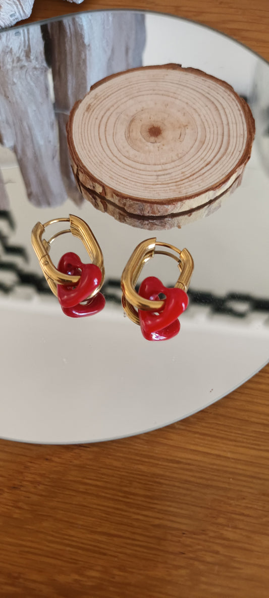 Boucles d'oreilles a pendantes en forme de cœur rouge