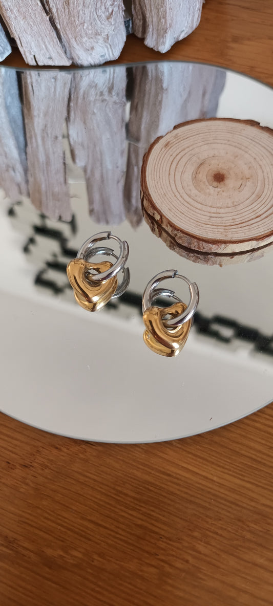 Boucles d'oreilles a pendantes en forme de cœur deux couleurs
