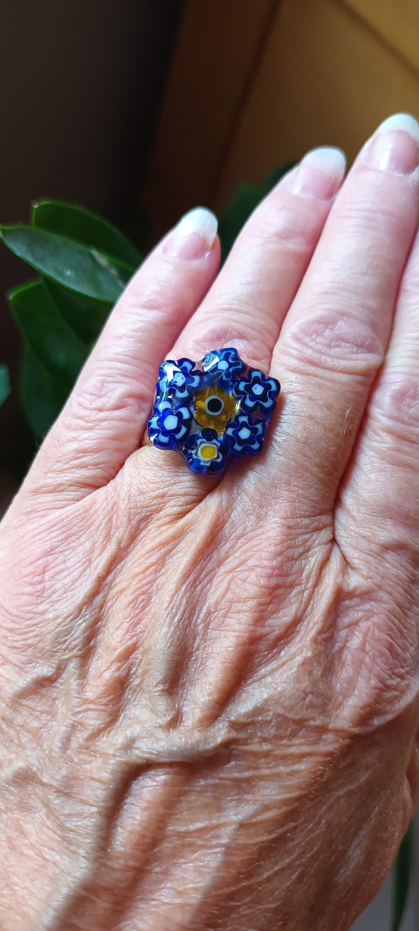 Bague verre souffle Murano ronde bleu