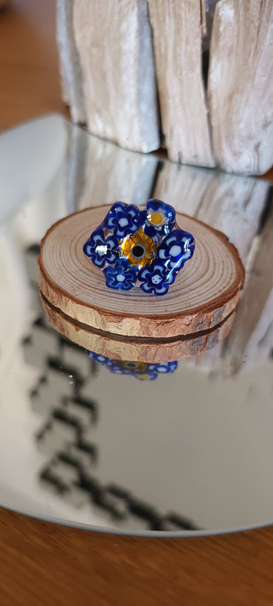Bague verre souffle Murano ronde bleu
