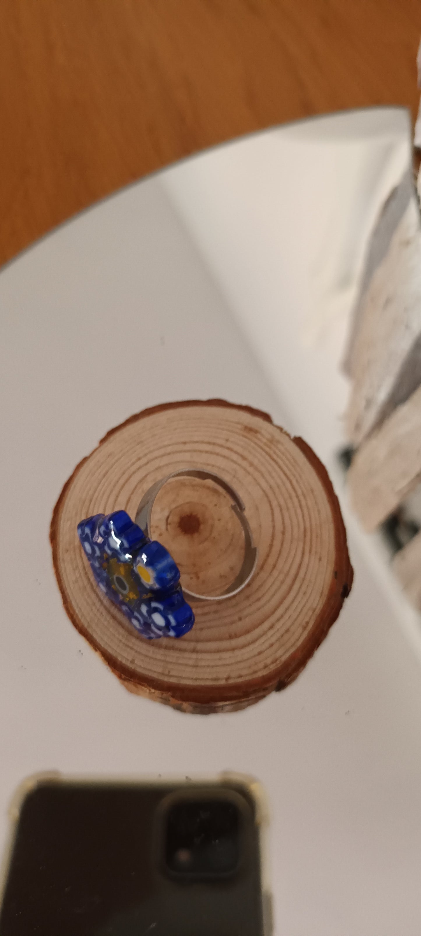 Bague verre souffle Murano ronde bleu