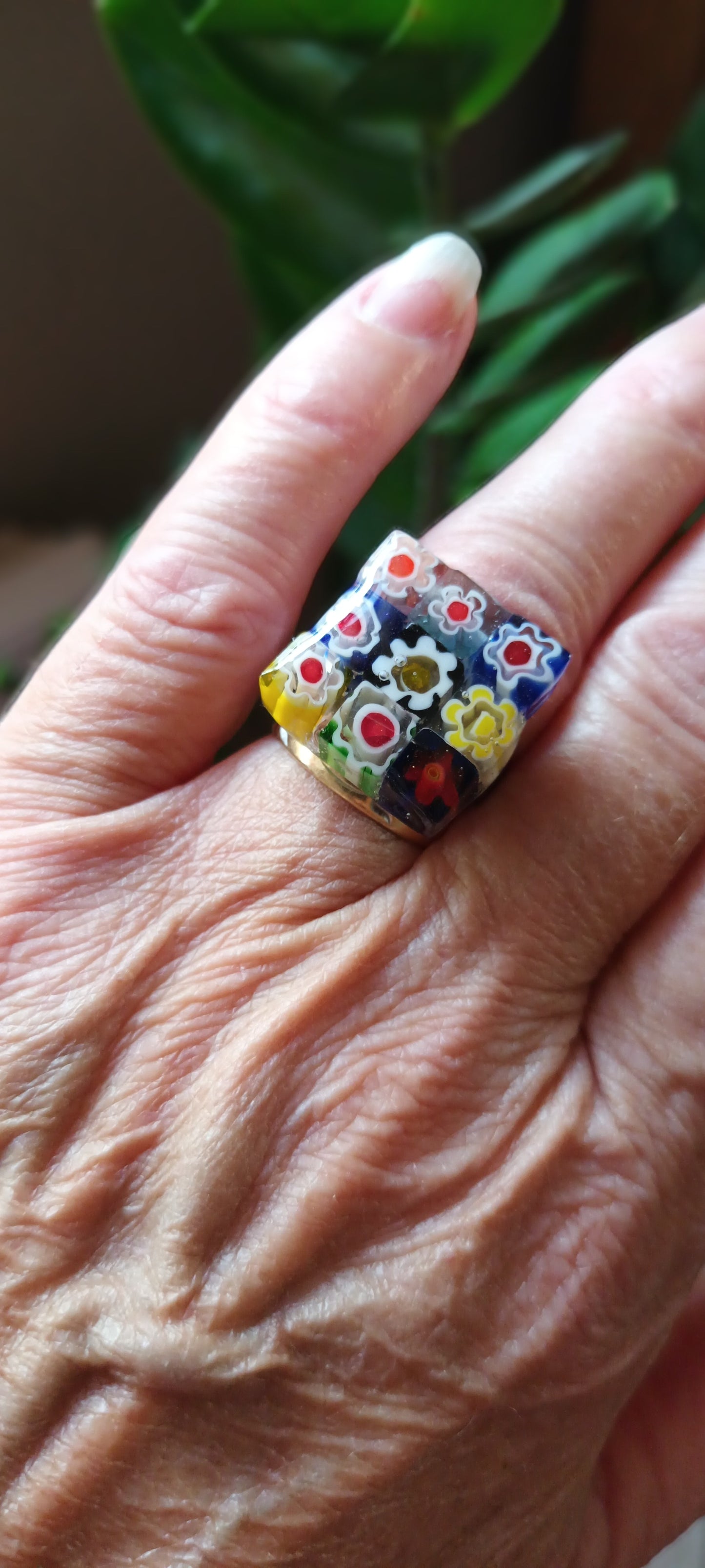 Bague verre souffle Murano carré de 1,7 x 1,7 bleu